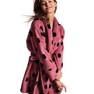 Pink Victoria's Secret Begonia and Black polka dot plush robe size medium